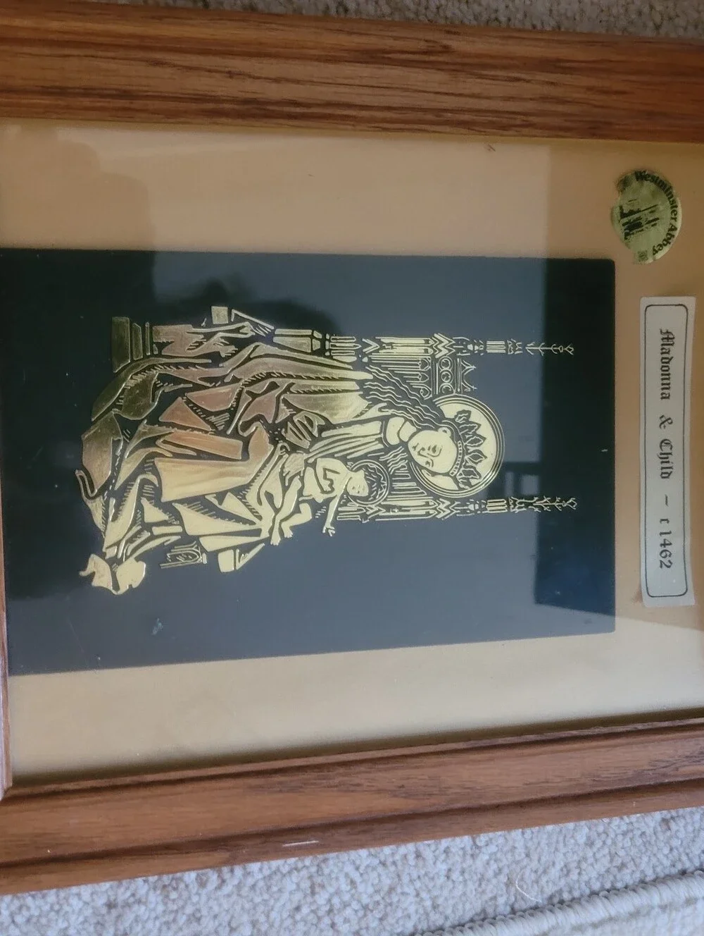 Vintage Framed Westminster Abbey Brass Rubbing Art – Madonna & Child c.1462